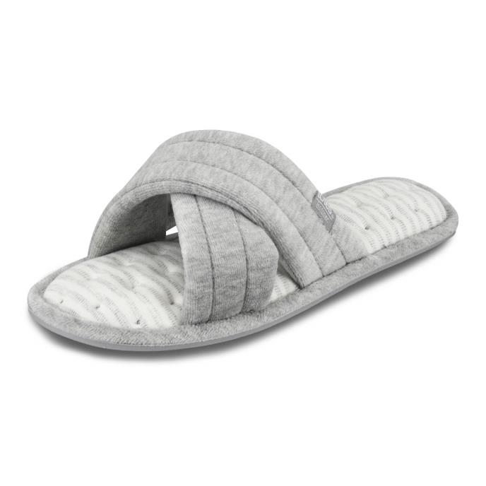 Isotoner® Ladies Marl Cross Strap Slipper Grey Extra Image 2
